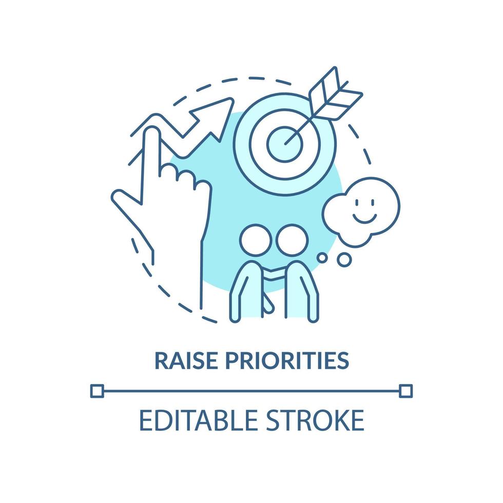 Raise priorities turquoise concept icon. Communication part abstract idea thin line illustration. Increase productivity. Isolated outline drawing. Editable stroke. vector