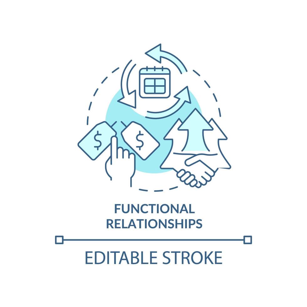 Functional relationships turquoise concept icon. Buyer-seller interaction abstract idea thin line illustration. Isolated outline drawing. Editable stroke. vector