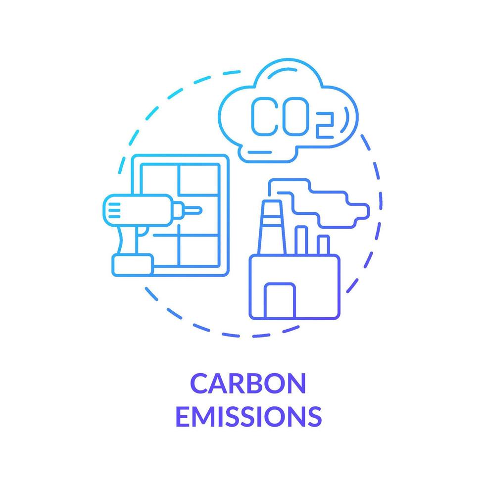 Carbon emissions blue gradient concept icon. Zero-energy building drawback abstract idea thin line illustration. High global warming potential. Isolated outline drawing. vector