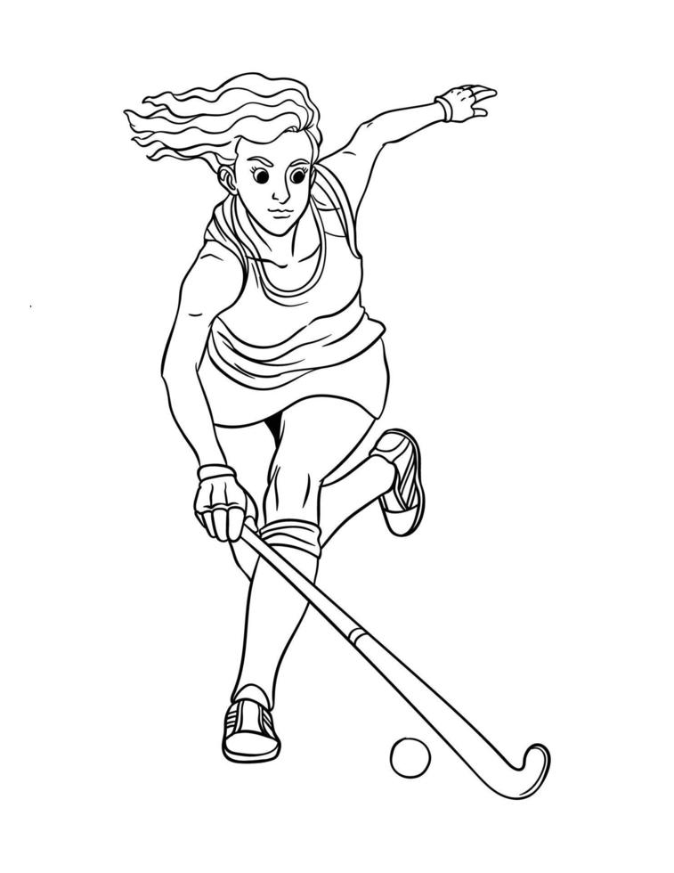 Field Hockey Isolated Coloring Page for Kids vector