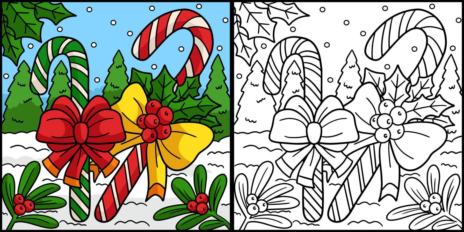 bastón de caramelo de navidad para colorear ilustración de página vector