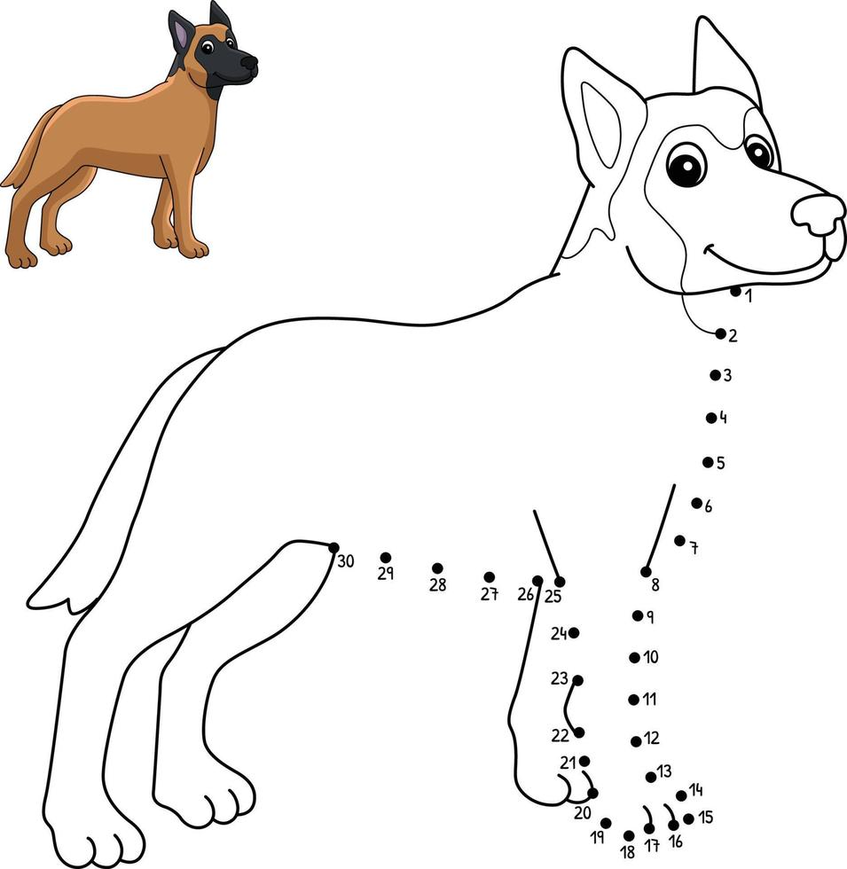 Dot to Dot Belgian Malinois Dog Isolated Coloring vector