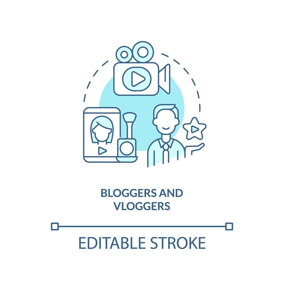 Bloggers and vloggers turquoise concept icon. Video topic. Type of creators abstract idea thin line illustration. Isolated outline drawing. Editable stroke. vector