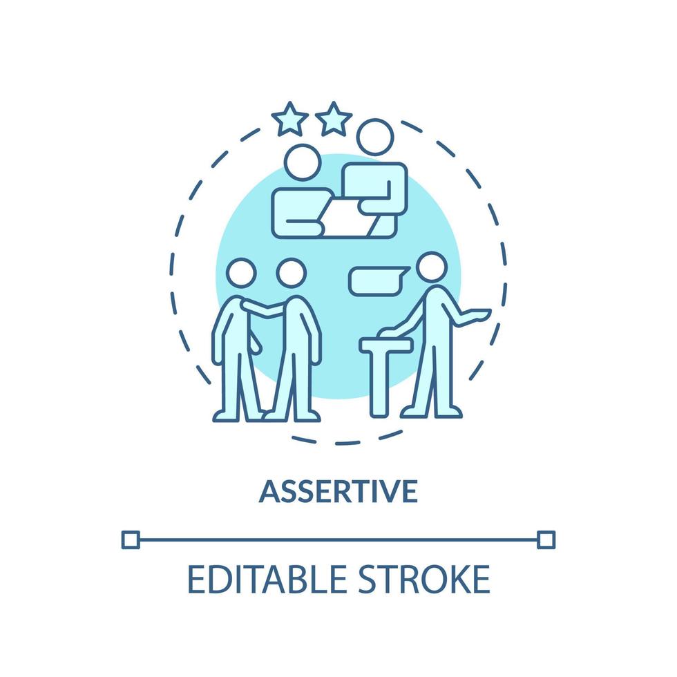Assertive turquoise concept icon. Communication style abstract idea thin line illustration. Direct conversation. Isolated outline drawing. Editable stroke. vector