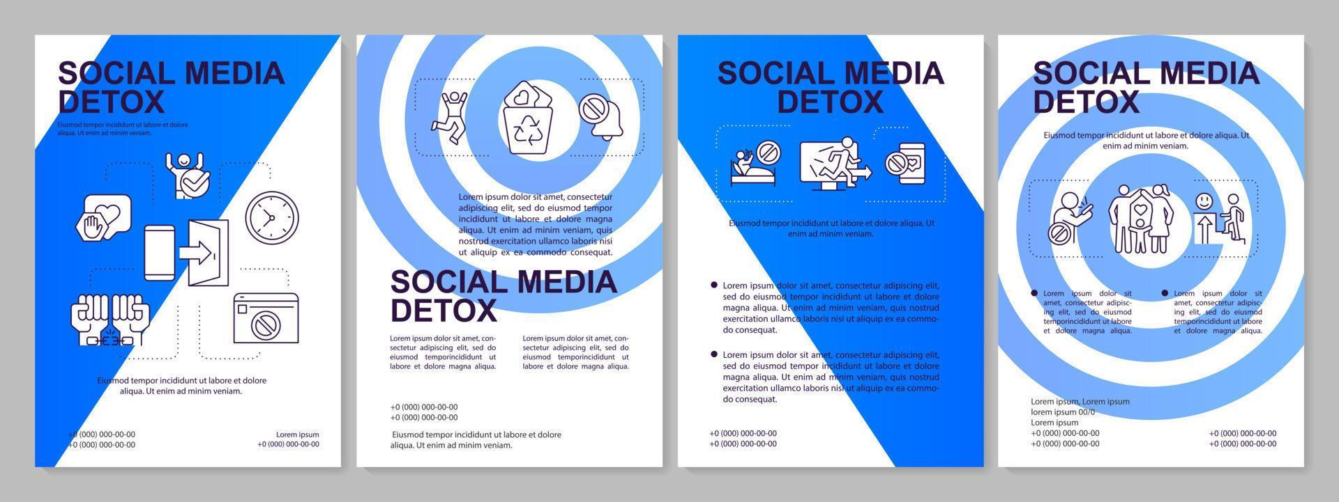 Break with social media blue brochure template. Freedom from internet. Leaflet design with linear icons. 4 vector layouts for presentation, annual reports.