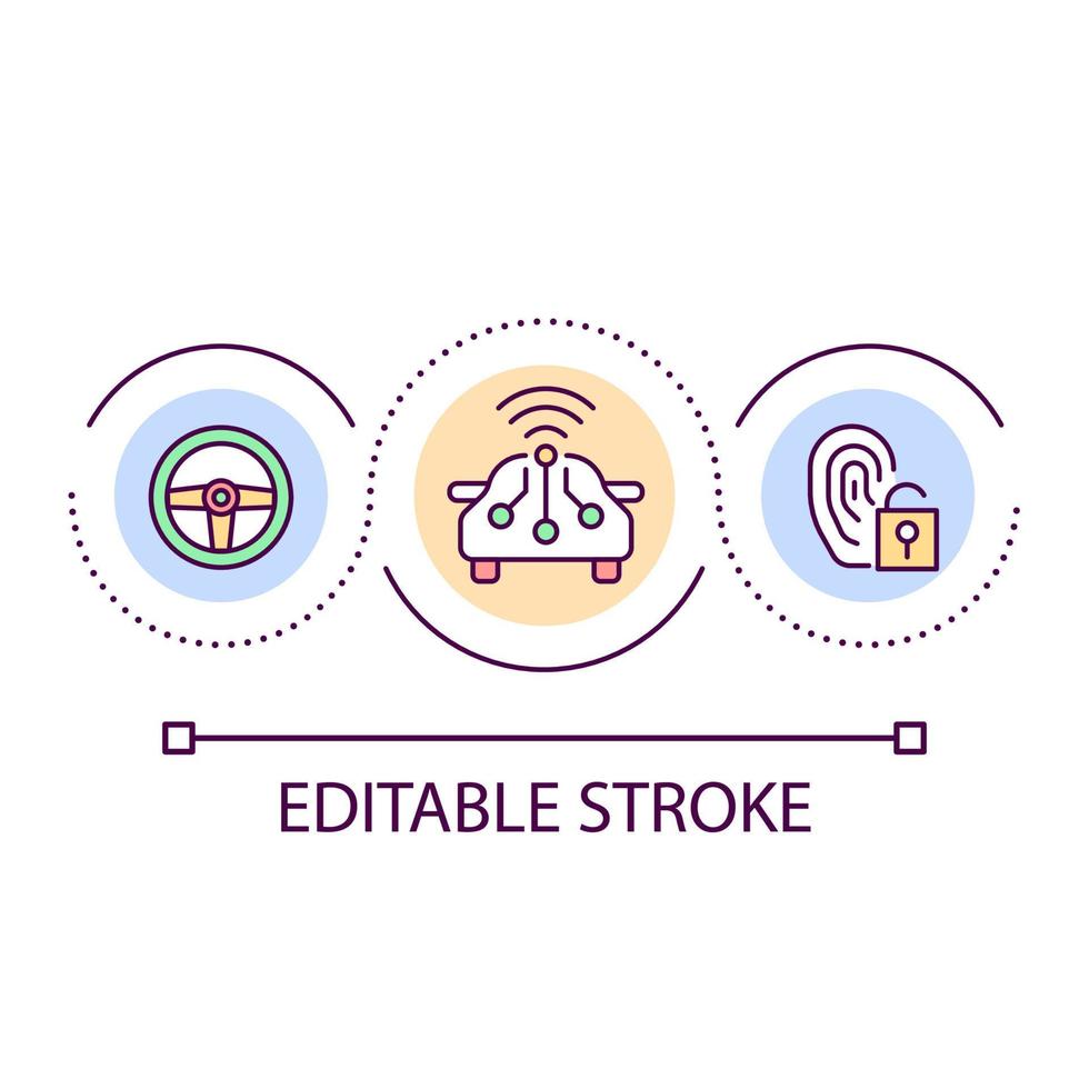 Vehicle security system loop concept icon. Fingerprint scans for car control abstract idea thin line illustration. Recognition technology. Isolated outline drawing. Editable stroke. vector