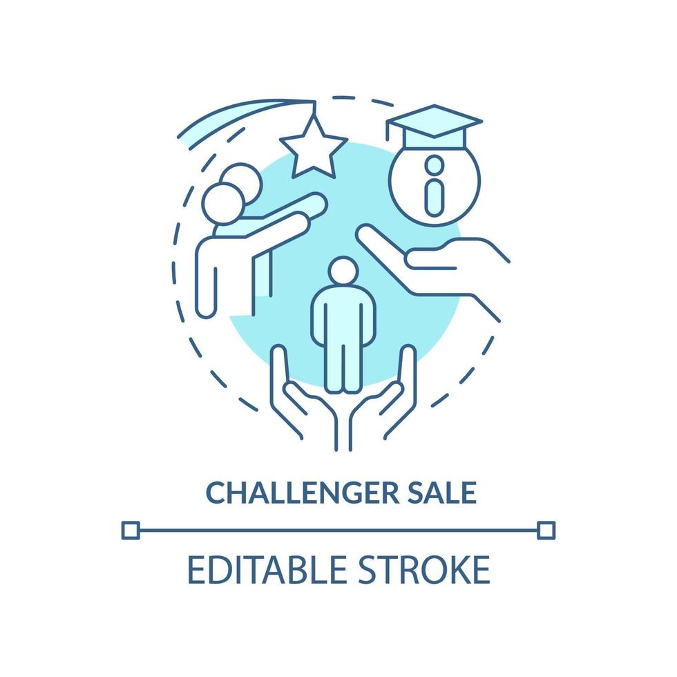 Challenger sale turquoise concept icon. Highly effective selling technique abstract idea thin line illustration. Isolated outline drawing. Editable stroke. vector