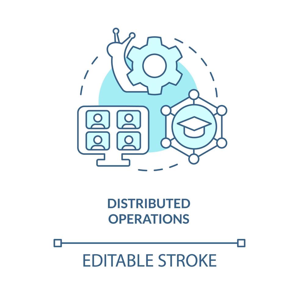 Distributed operations turquoise concept icon. Difficult to adapt. Higher education abstract idea thin line illustration. Isolated outline drawing. Editable stroke. vector