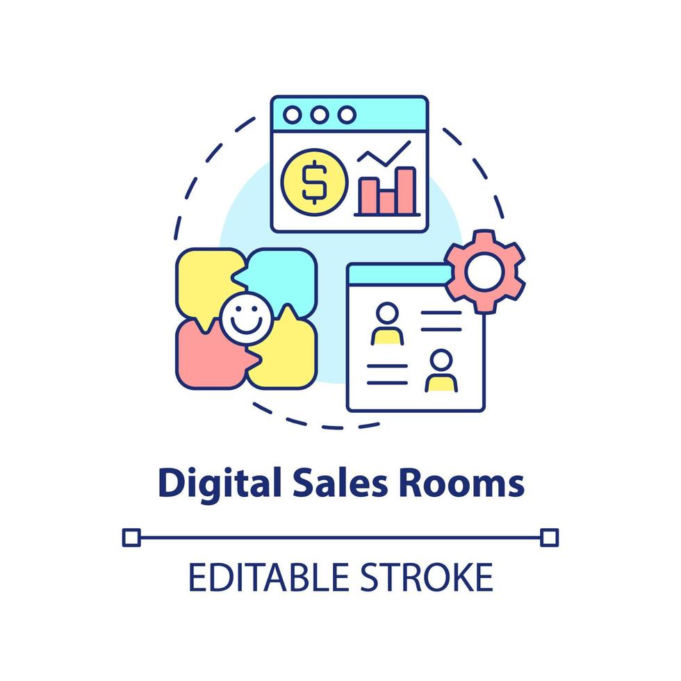 Digital sales rooms concept icon. Selling tool abstract idea thin line illustration. Virtual channels for content sharing. Isolated outline drawing. Editable stroke. vector