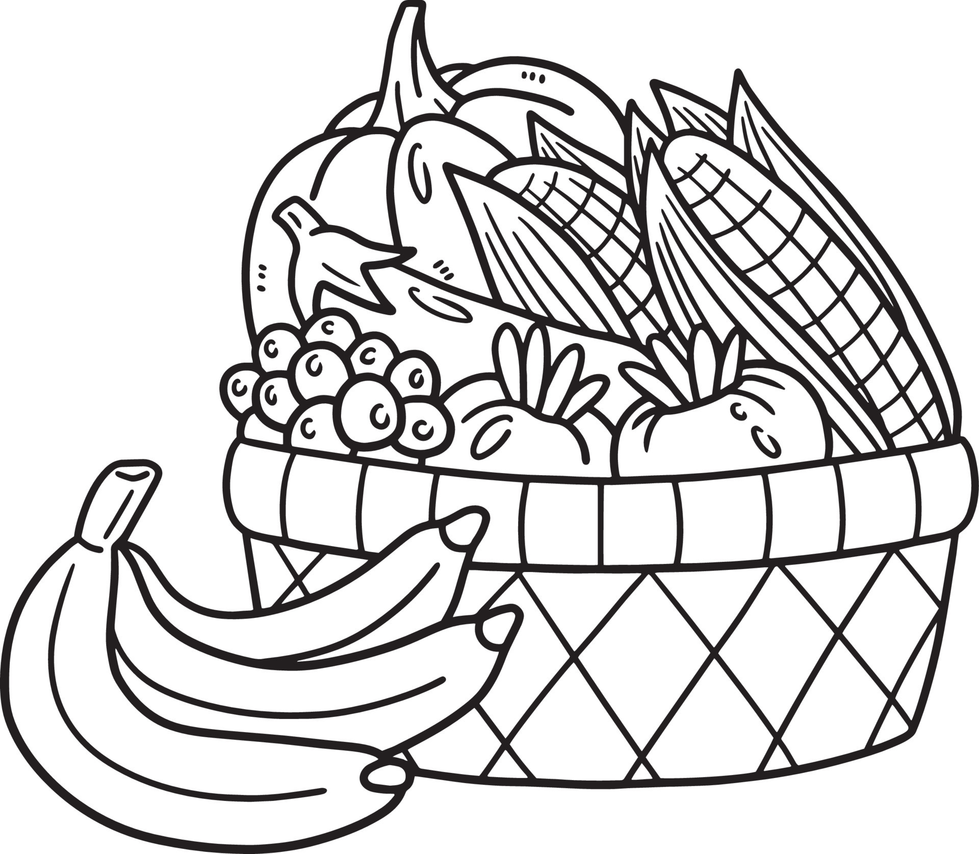 Frutas en la cesta aislada página para colorear 11415705 Vector en Vecteezy