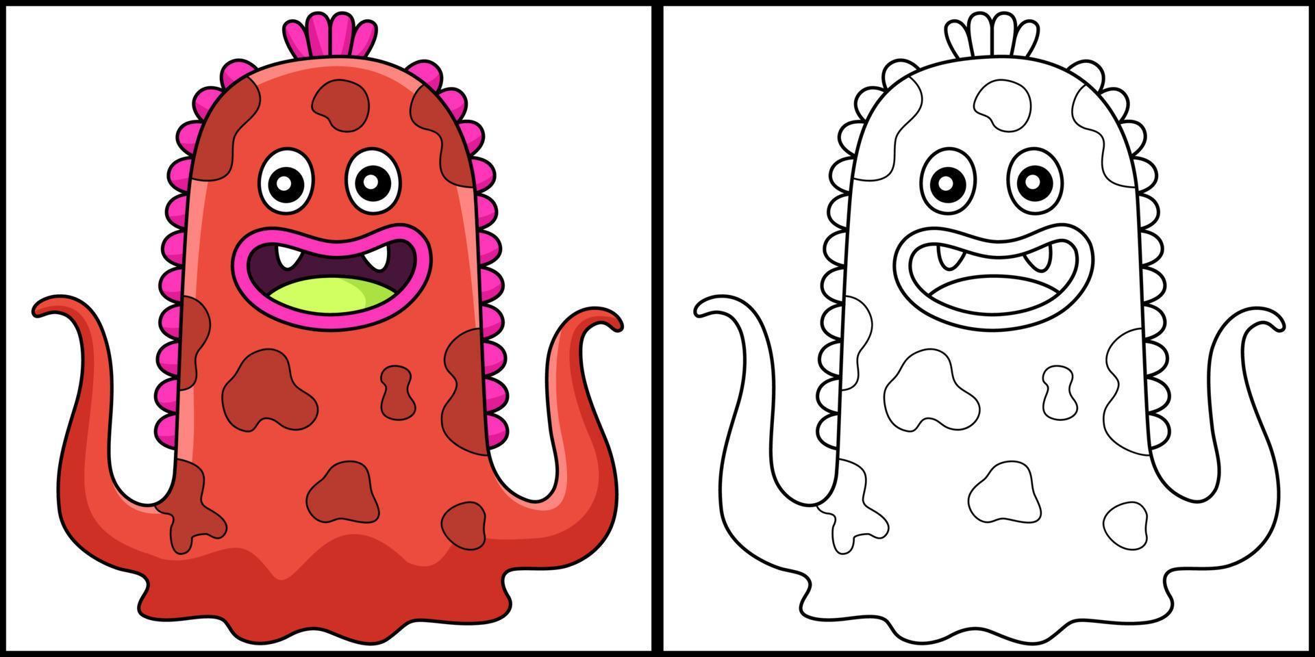 Monster Octopus Coloring Page Colored Illustration vector