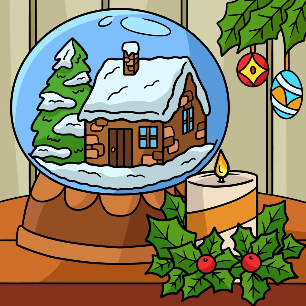 ilustración de dibujos animados de color de globo de nieve de navidad vector