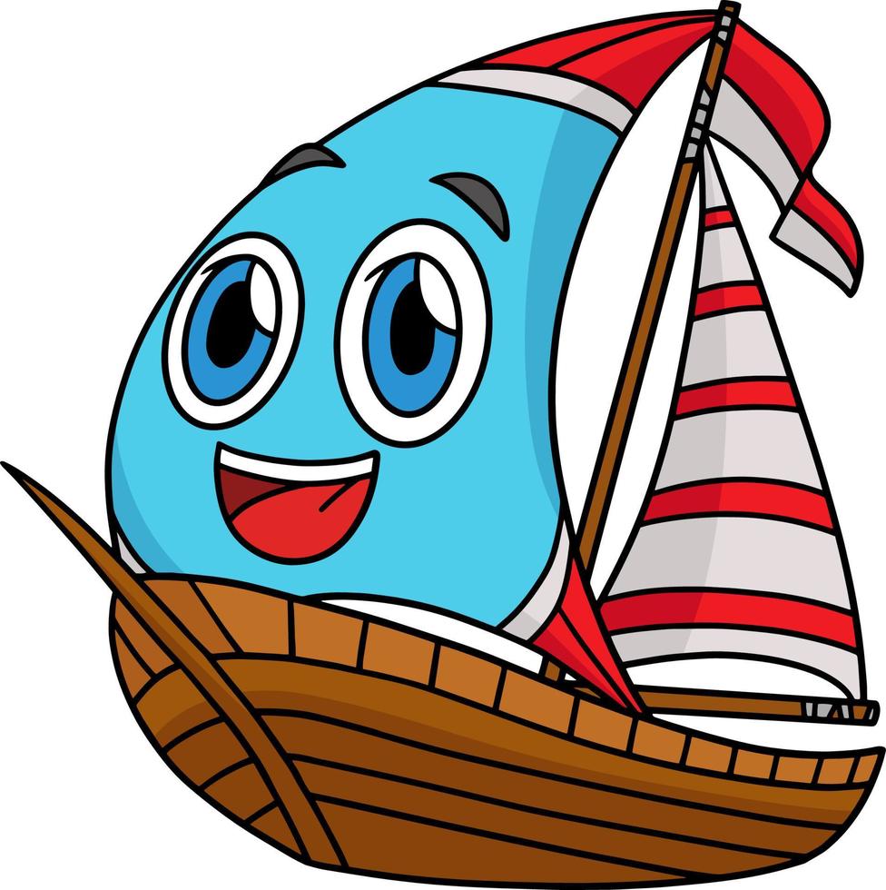 Sailboat with Face Vehicle Cartoon Colored Clipart vector