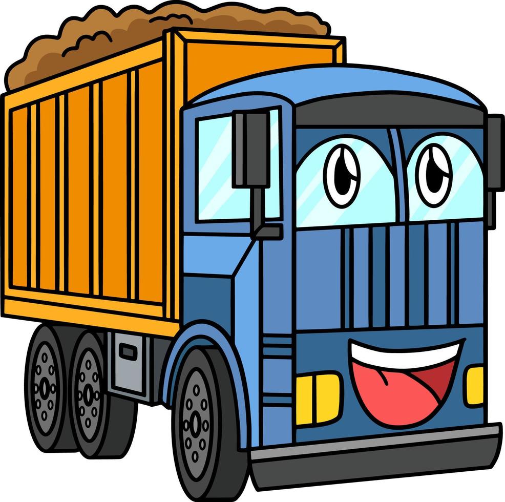 Dump Truck with Face Vehicle Cartoon Clipart vector