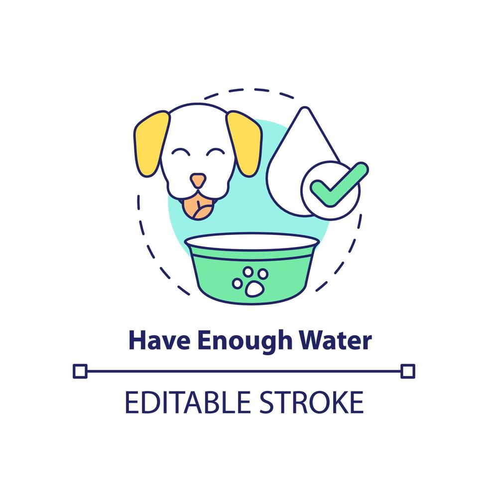 Have enough water concept icon. Bring water bowl for dog. Road trip with pets advice abstract idea thin line illustration. Isolated outline drawing. Editable stroke. vector