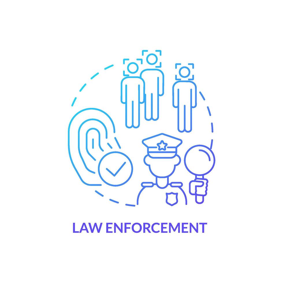 Law enforcement blue gradient concept icon. Biometric technology application abstract idea thin line illustration. Crime investigation, prevention. Isolated outline drawing. vector