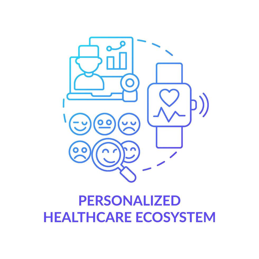 Personalized healthcare ecosystem blue gradient concept icon. Individual patient care. Mental health trend abstract idea thin line illustration. Isolated outline drawing. vector