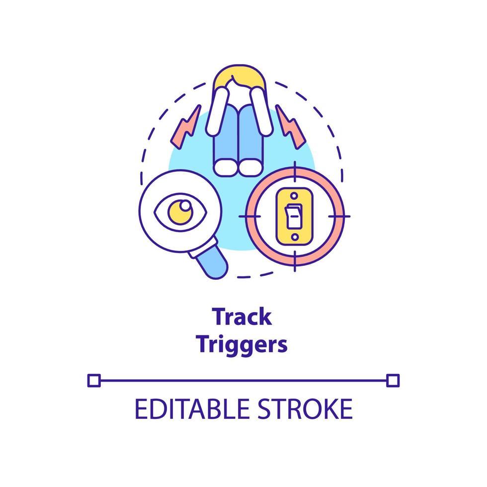 Track triggers concept icon. List of fear factors. Before appointment with therapist abstract idea thin line illustration. Isolated outline drawing. Editable stroke. vector