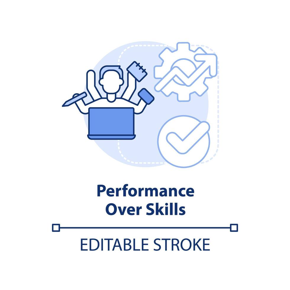 Performance over skills light blue concept icon. High demand skill in development abstract idea thin line illustration. Isolated outline drawing. Editable stroke. vector