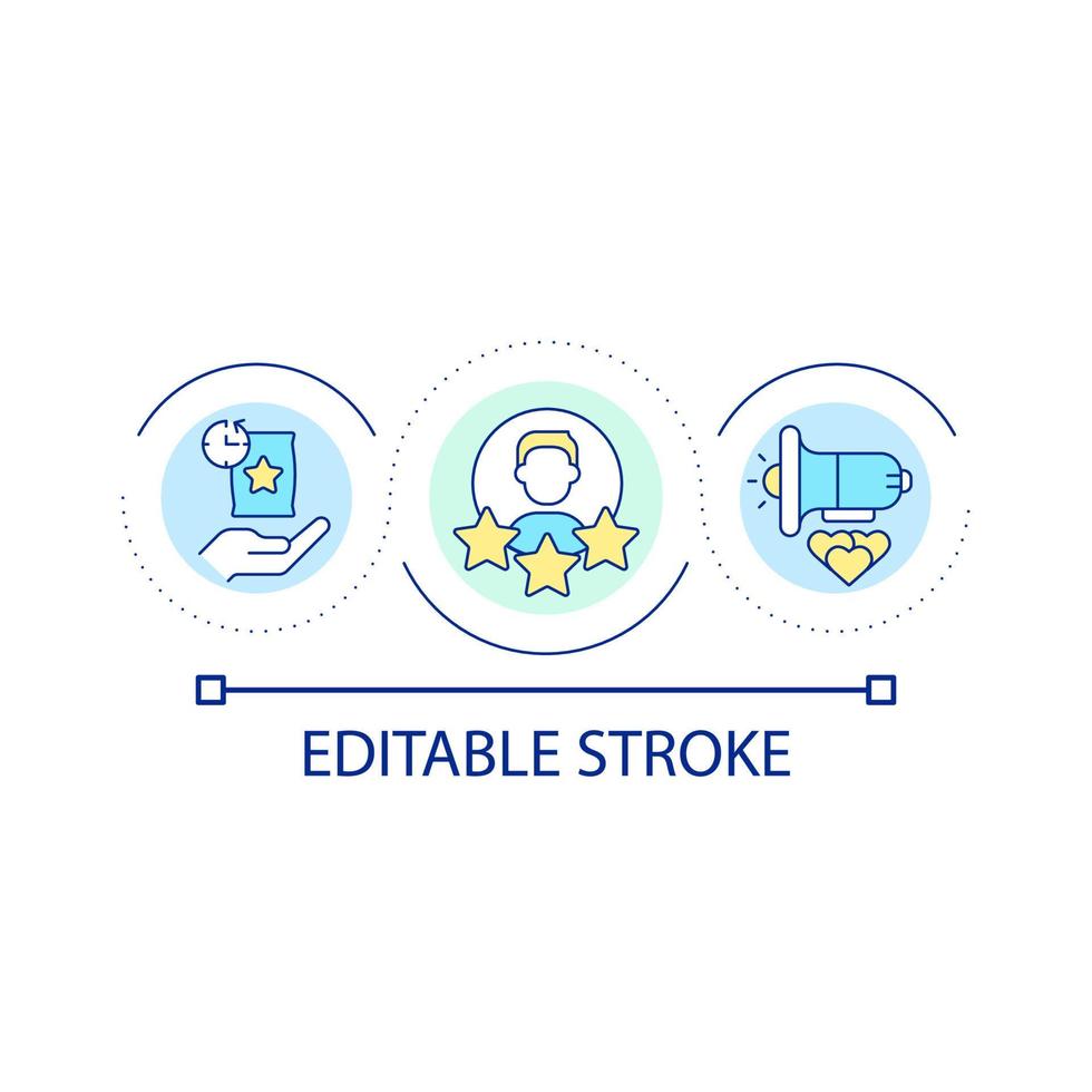 Customer satisfaction rating loop concept icon. Best brand reviews. Brand ambassador abstract idea thin line illustration. Isolated outline drawing. Editable stroke. vector