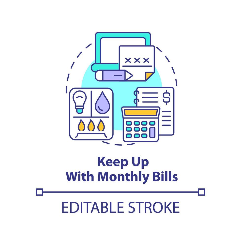 Keep up with monthly bills concept icon. Regular payments. Road trip tip abstract idea thin line illustration. Isolated outline drawing. Editable stroke. vector