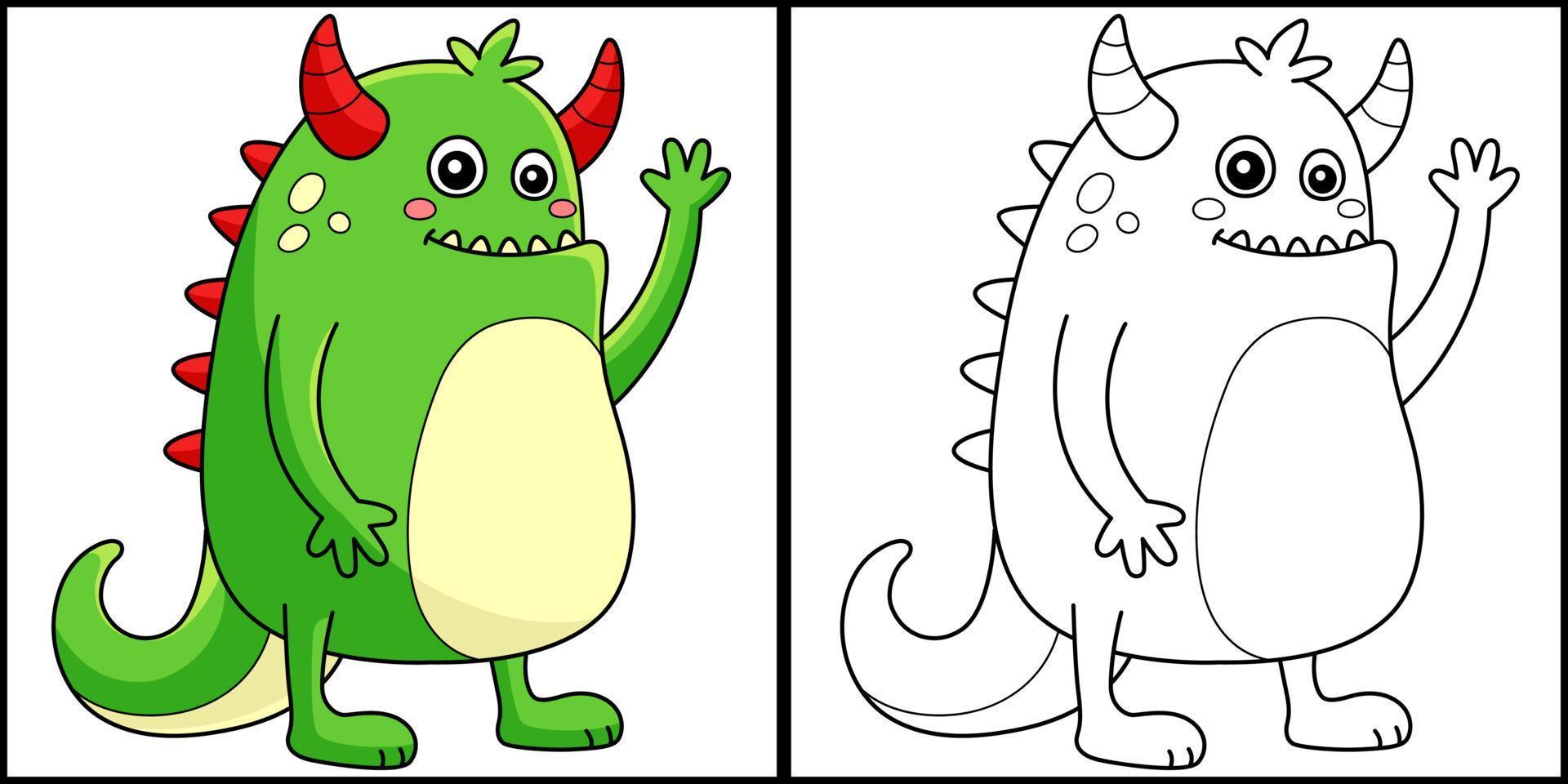 Scary Monster Coloring Page Colored Illustration vector