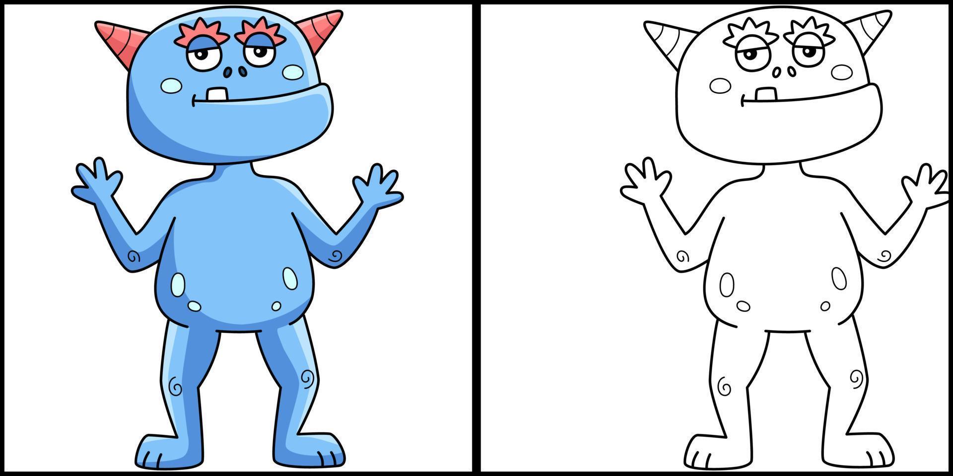 Monster Cat Coloring Page Colored Illustration vector