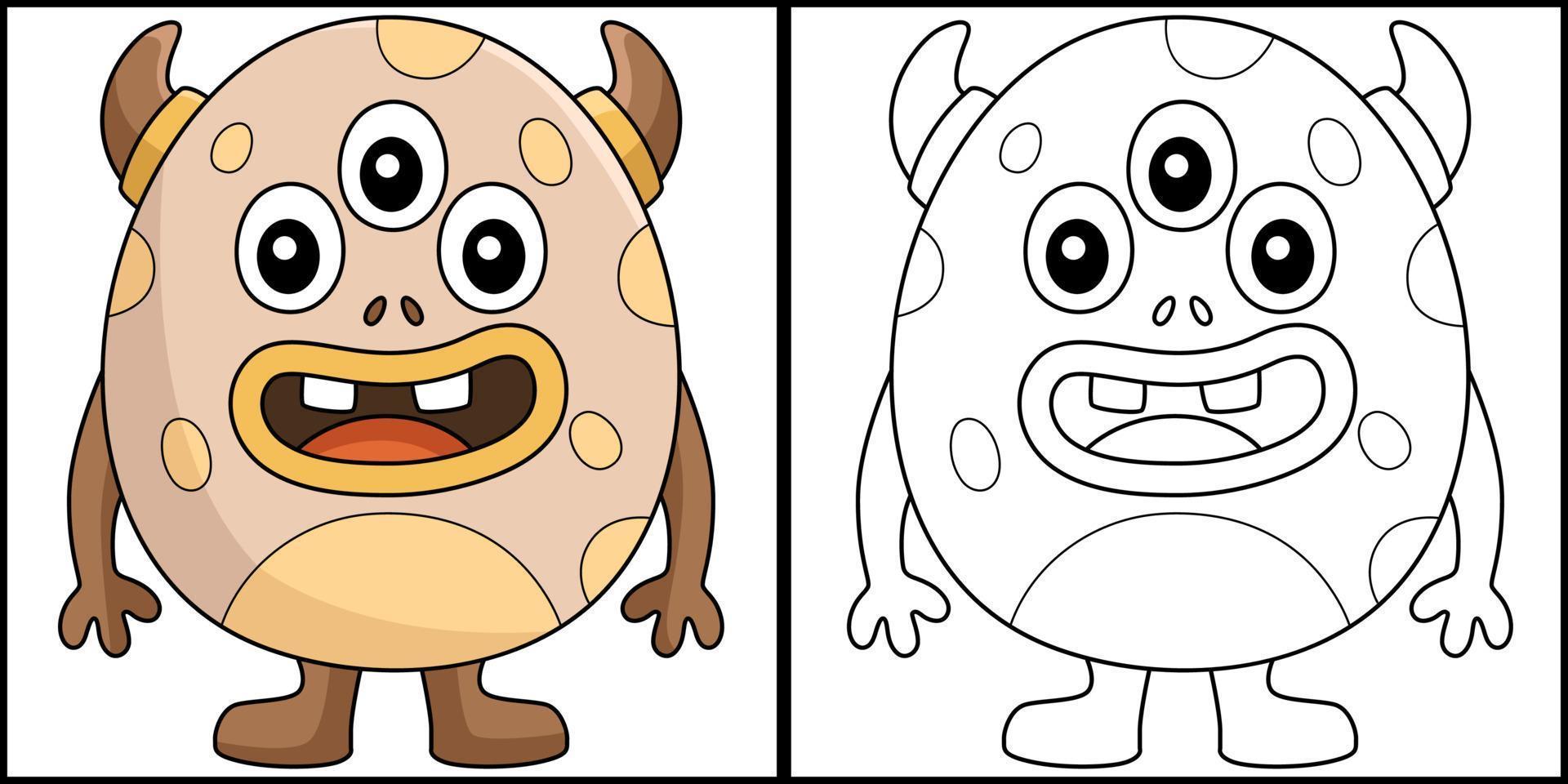 Three Eyed Monster Egg Coloring Page Illustration vector