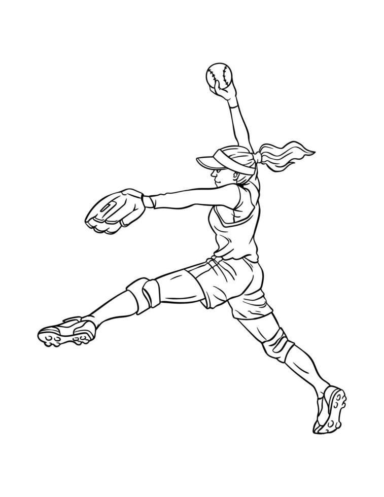 Softball Isolated Coloring Page for Kids vector