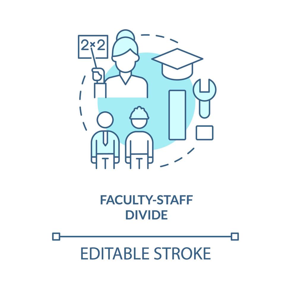 Faculty staff divide turquoise concept icon. Divided workforce. Higher education abstract idea thin line illustration. Isolated outline drawing. Editable stroke. vector