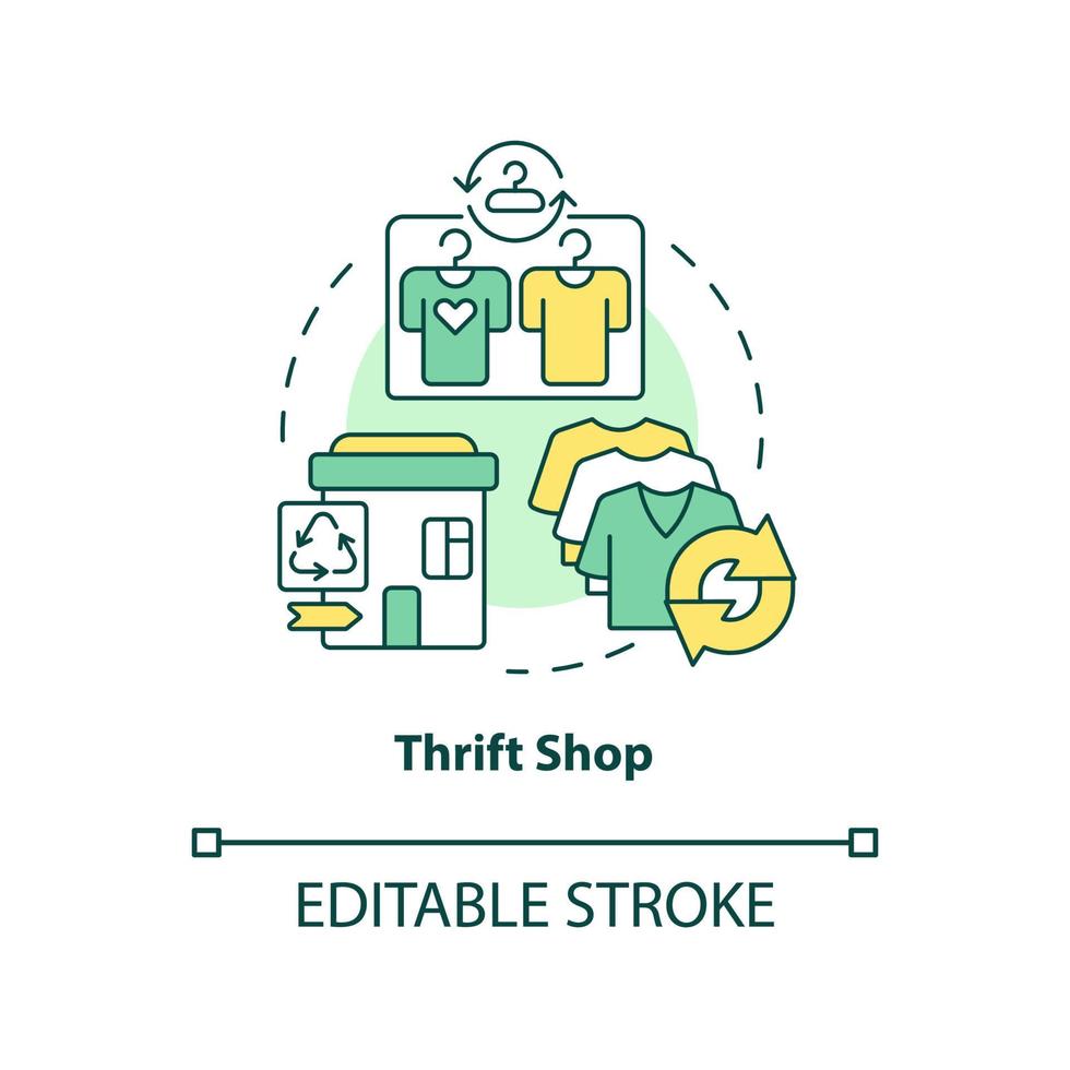 Thrift shop concept icon. Transitioning to low waste lifestyle abstract idea thin line illustration. Secondhand clothes. Isolated outline drawing. Editable stroke. vector