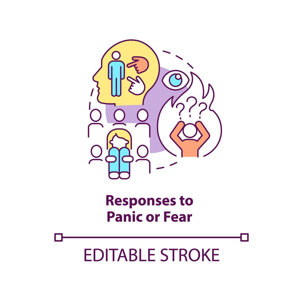 Responses to panic and fear concept icon. Intense anxiety disorder. Phobia cause abstract idea thin line illustration. Isolated outline drawing. Editable stroke. vector