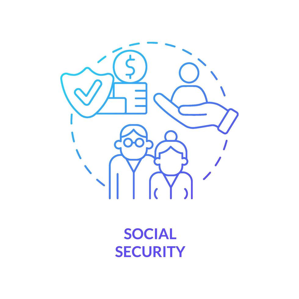 Social security blue gradient concept icon. Retirement income and insurance. Budget expenditures abstract idea thin line illustration. Isolated outline drawing. vector