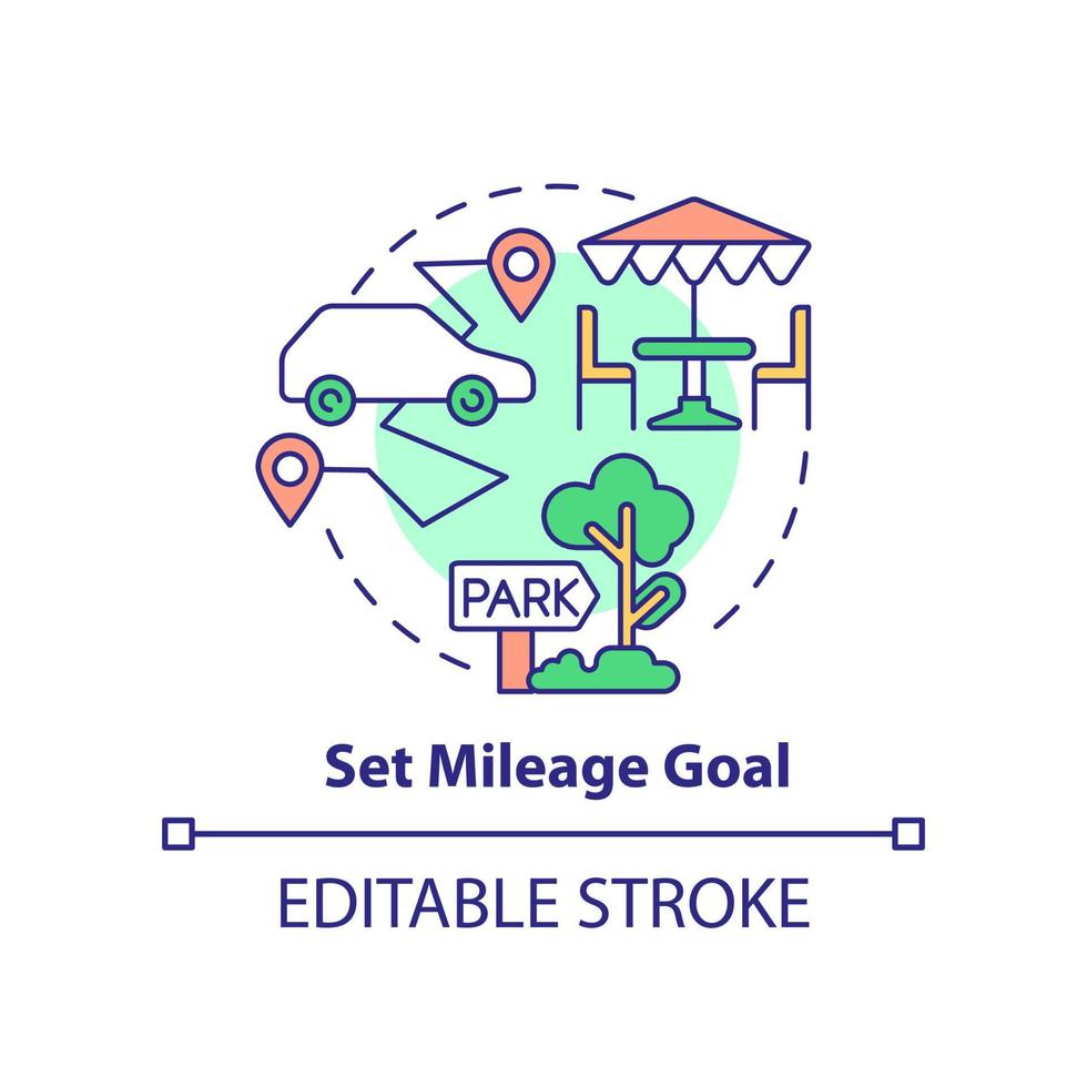 Set mileage goal concept icon. Do regular stops. Road trip recommendation abstract idea thin line illustration. Isolated outline drawing. Editable stroke. vector