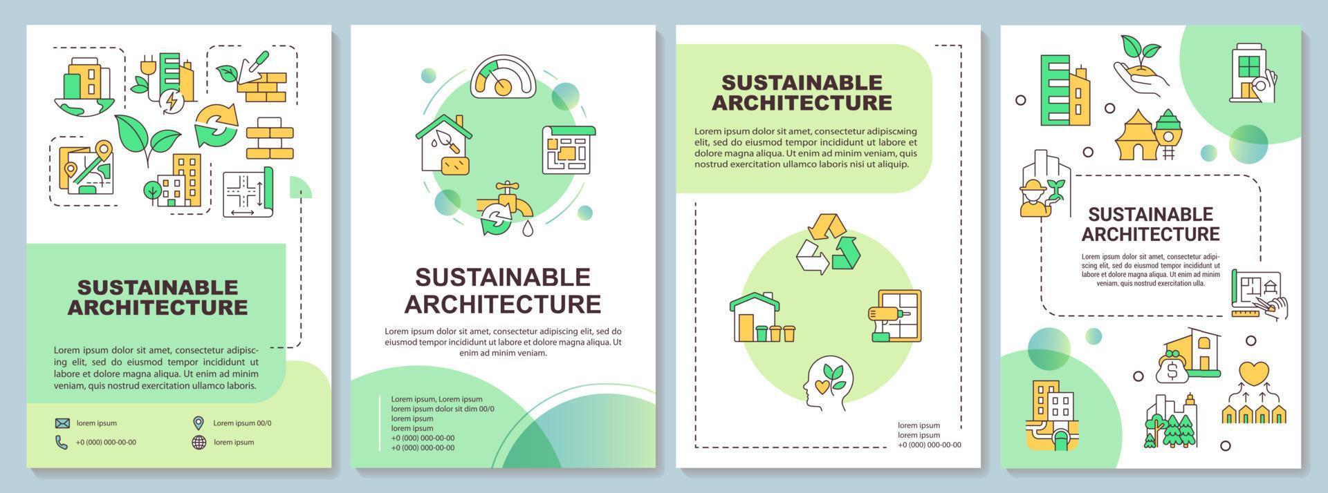 Green architecture brochure template. Sustainable sources of energy. Leaflet design with linear icons. 4 vector layouts for presentation, annual reports.