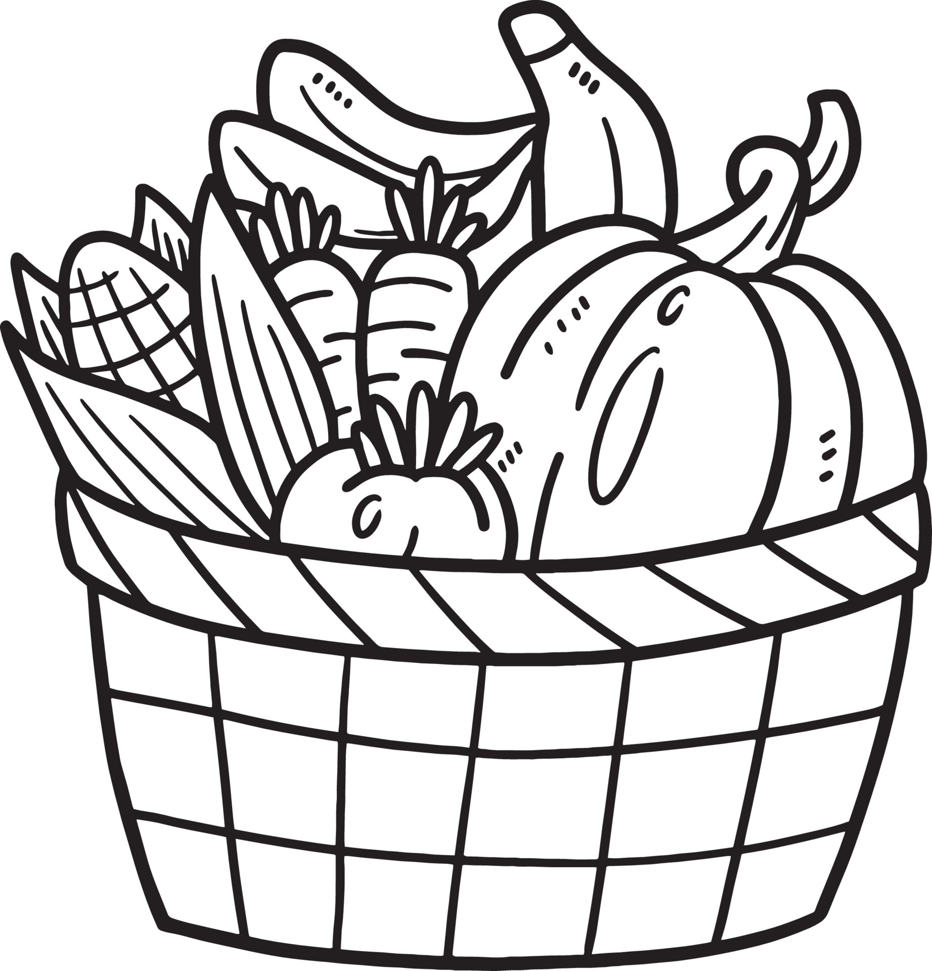 Basket with vegetables and fruit line drawing vintage on Craiyon-saigonsouth.com.vn