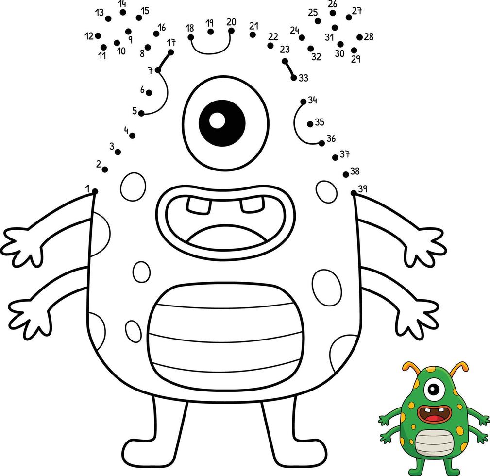 Dot to Dot One Eyed Monster Isolated Coloring Page vector