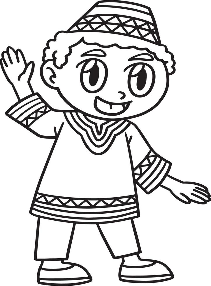 kwanzaa afro boy aislado página para colorear para niños vector