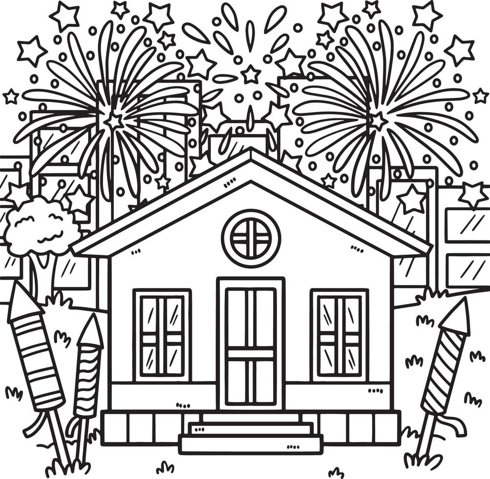 New Year Fireworks Coloring Page for Kids vector
