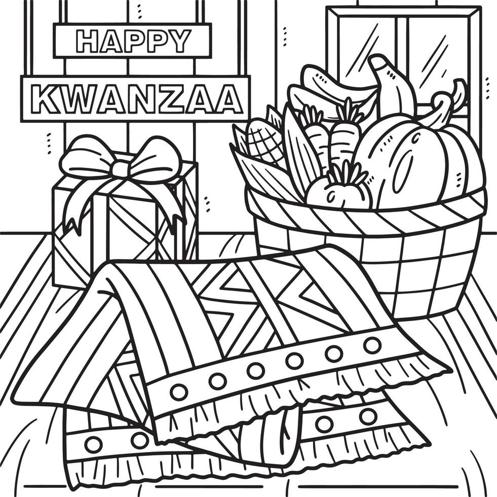 Kwanzaa Mazao And Tablecloth Coloring Page vector
