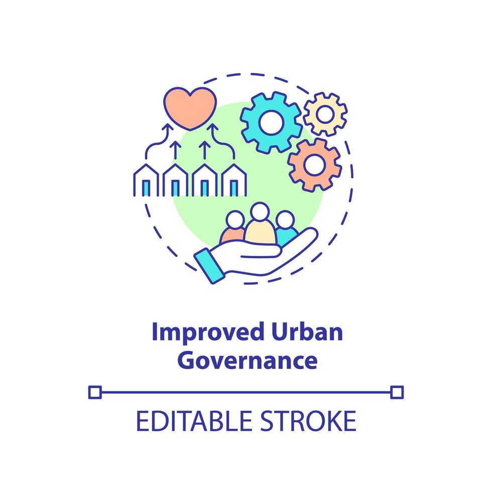 Improved urban governance concept icon. Urban development principle abstract idea thin line illustration. Inclusiveness. Isolated outline drawing. Editable stroke. vector