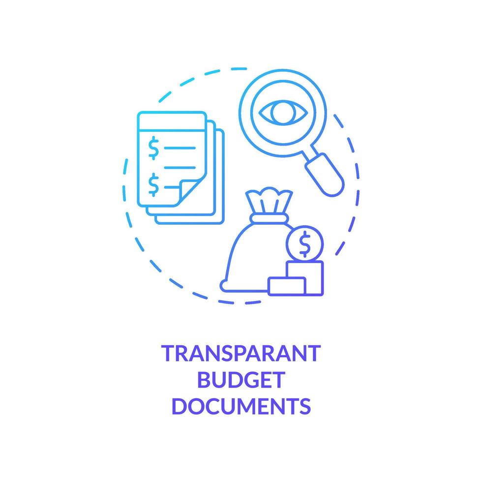 Transparent budget documents blue gradient concept icon. Principle of government budget planning abstract idea thin line illustration. Isolated outline drawing. vector