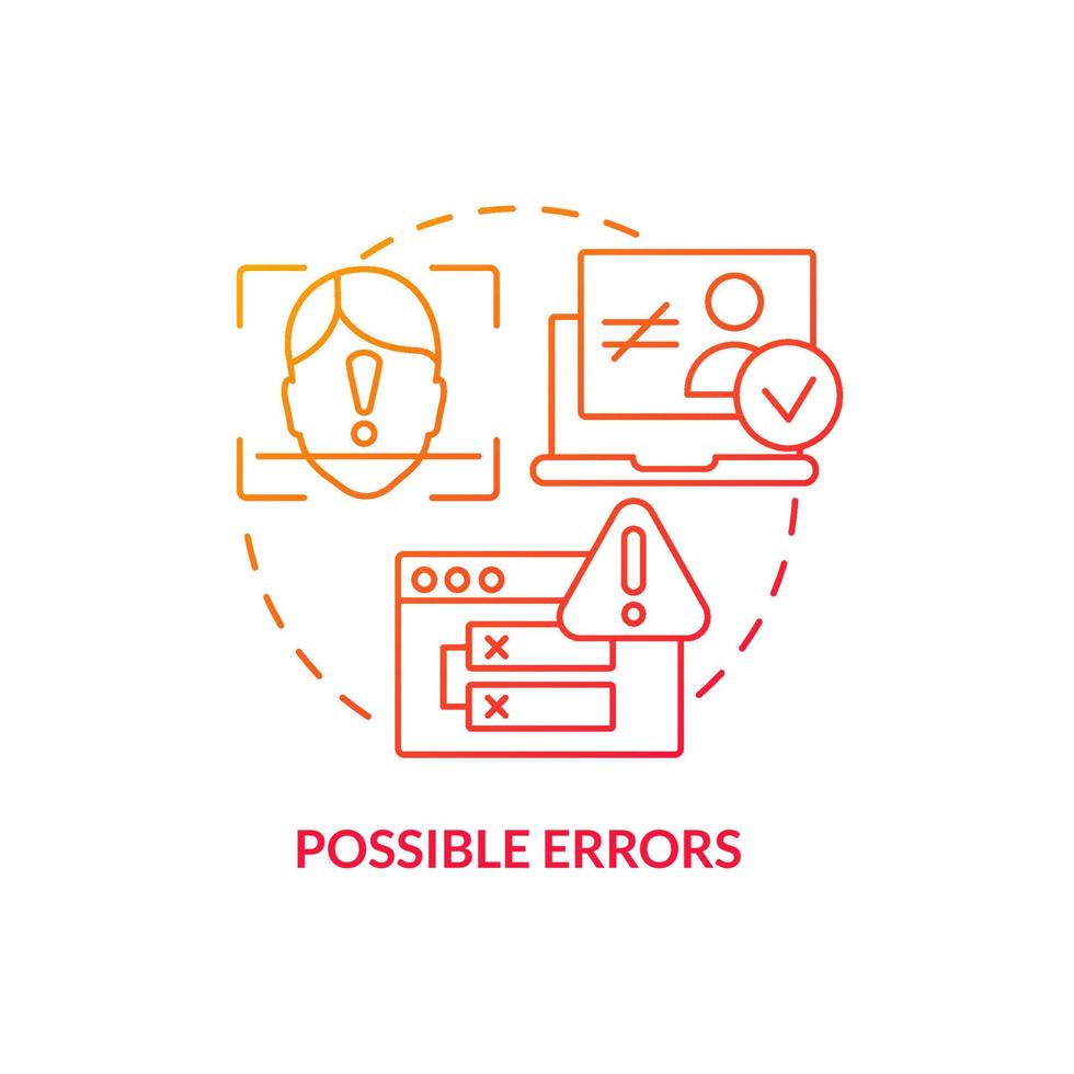 Possible errors red gradient concept icon. Biometric authentication disadvantage abstract idea thin line illustration. False rejections. Isolated outline drawing. vector