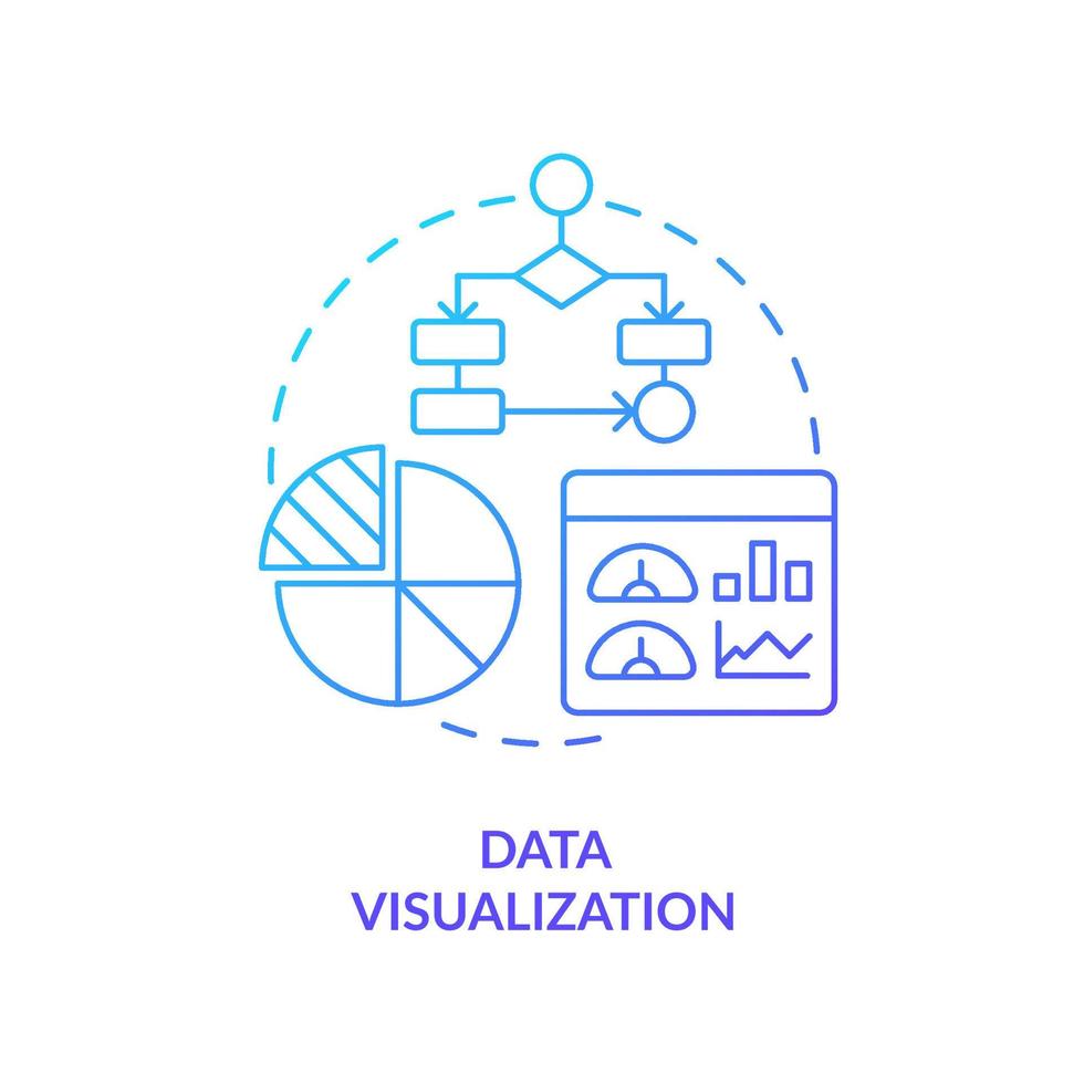 icono de concepto de gradiente azul de visualización de datos. Ilustración de línea delgada de idea abstracta de implementación de inteligencia empresarial. formato gráfico. dibujo de contorno aislado. vector