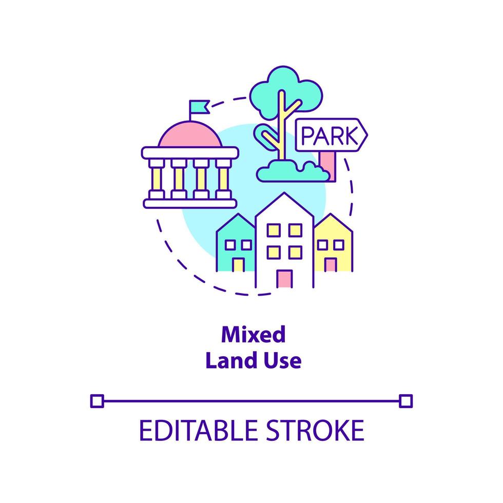 Mixed land use concept icon. Creating eco-friendly cities abstract idea thin line illustration. Public space and landscape. Isolated outline drawing. Editable stroke. vector