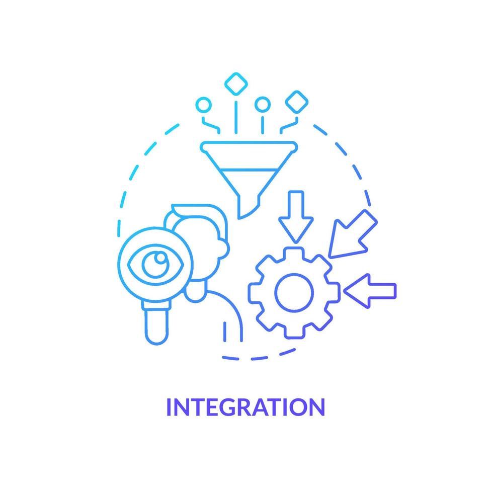 icono de concepto de gradiente azul de integración. procesos de negocio. elemento de gestión de la cadena de suministro idea abstracta ilustración de línea delgada. dibujo de contorno aislado. vector