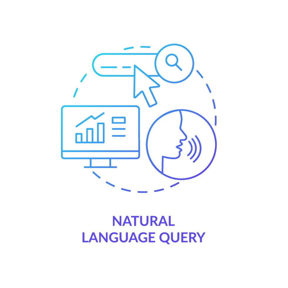 Natural language query blue gradient concept icon. Defining augmented analytics abstract idea thin line illustration. Direct interaction. Isolated outline drawing. vector