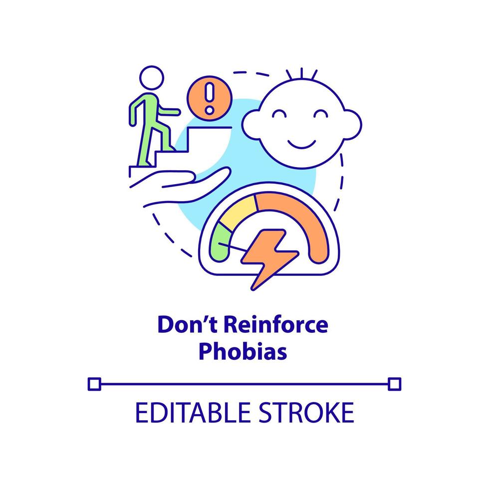 Do not reinforce phobias concept icon. Help to overcome fears. Helping child abstract idea thin line illustration. Isolated outline drawing. Editable stroke. vector