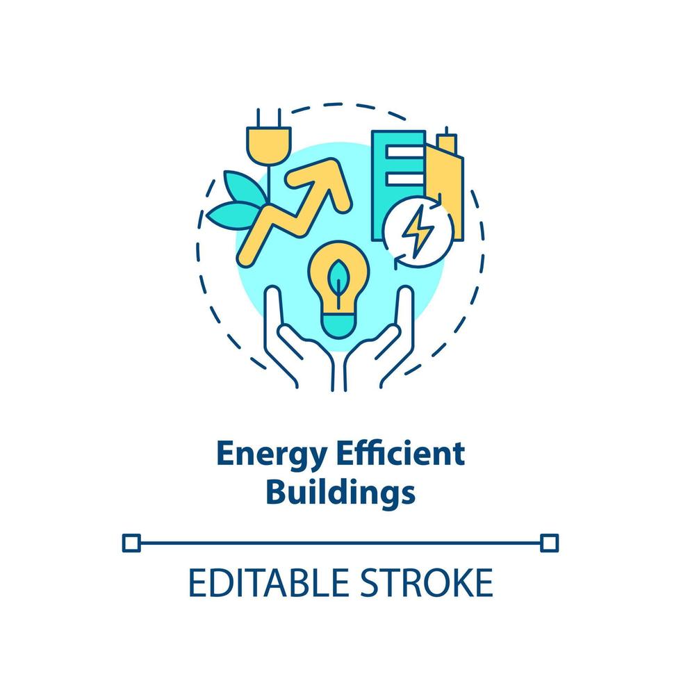 Energy efficient buildings concept icon. Innovative upgrade. Energy efficiency abstract idea thin line illustration. Isolated outline drawing. Editable stroke. vector