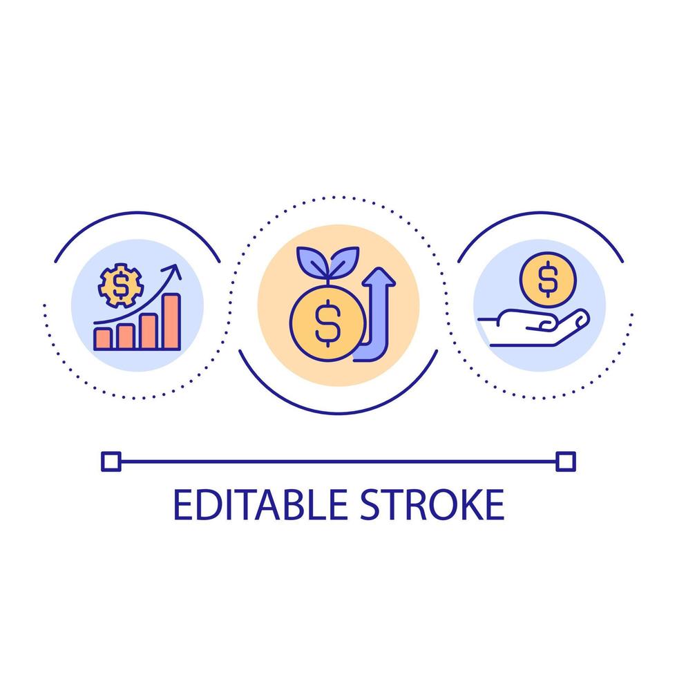 icono de concepto de bucle de crecimiento financiero de conducción. plan de inversión idea abstracta ilustración de línea delgada. Finanzas personales. oportunidades de financiación. dibujo de contorno aislado. trazo editable. vector